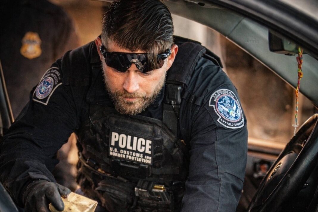 Agentes de la CBP inspeccionan vehículos en un puente fronterizo de Texas.