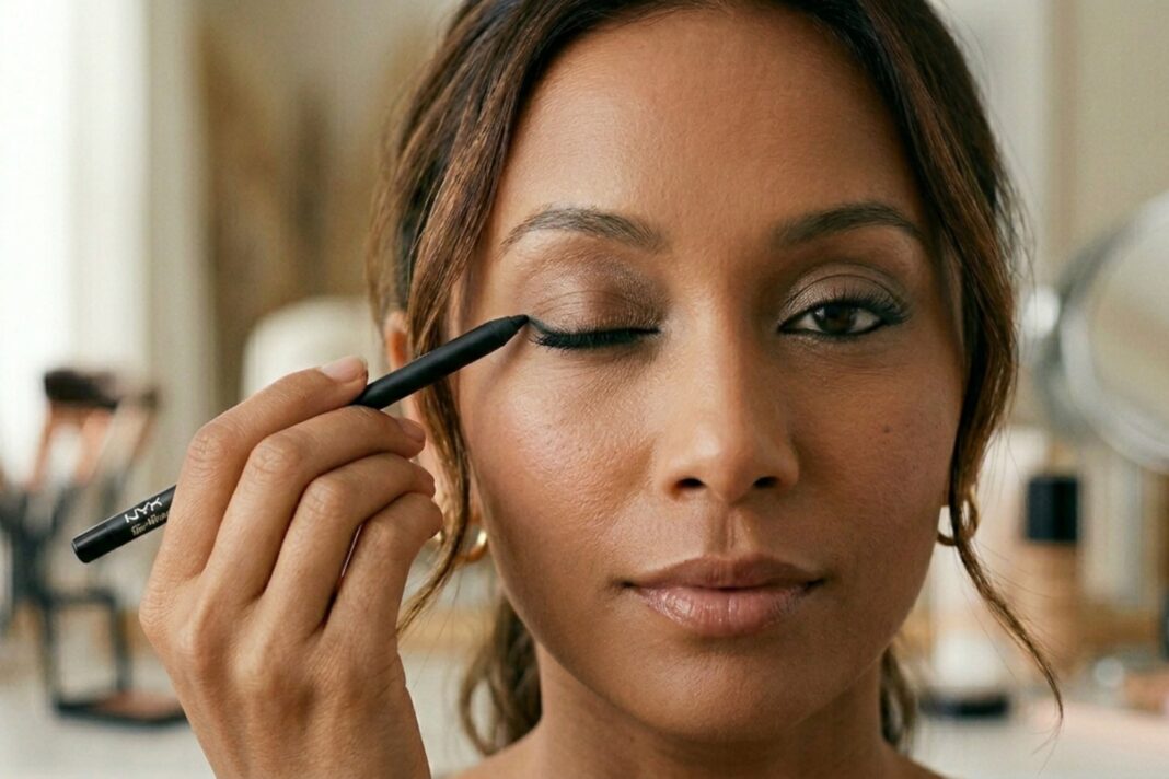 Aplicación de delineado invisible en la línea de agua superior para agrandar visualmente los ojos