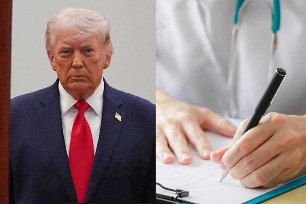 Edificio gubernamental de Estados Unidos con símbolos médicos y de datos en superposición