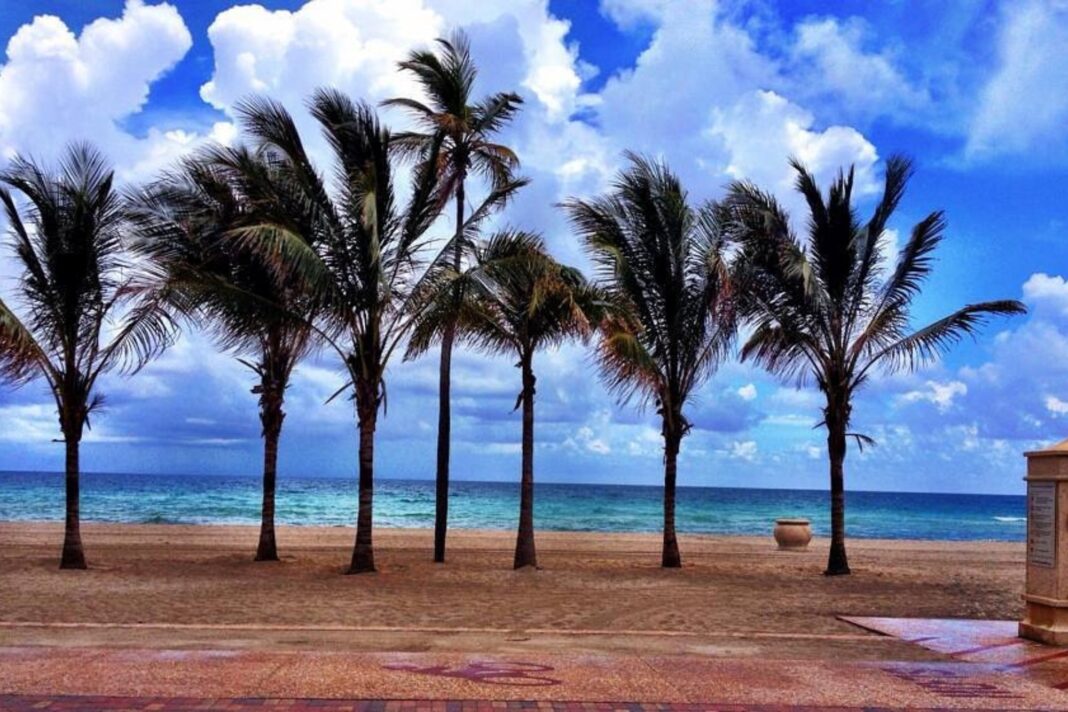 Vista de un motel típico en la zona de Little Quebec, Florida, con matrículas canadienses en la pared.