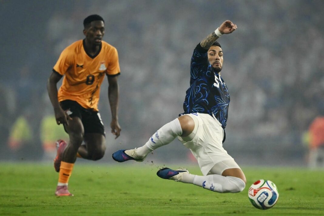 Jugadores de la Selección Argentina de fútbol durante un partido amistoso.