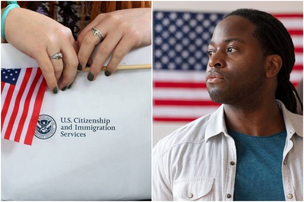 Logotipo del USCIS junto a un sello que dice 'Estatus Temporal'