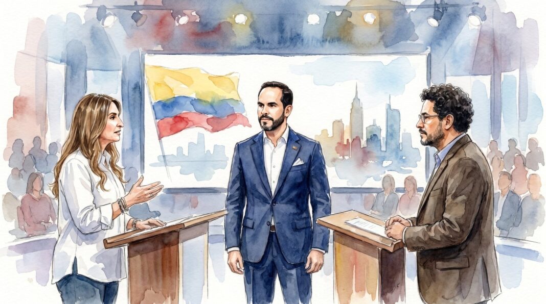 Fotografía de los tres candidatos presidenciales de Colombia: Iván Cepeda, Paloma Valencia y Abelardo de la Espriella