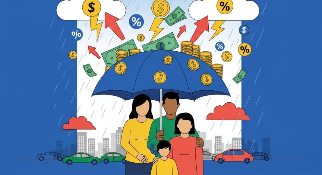 Familia argentina revisando su presupuesto en casa con calculadora y libreta