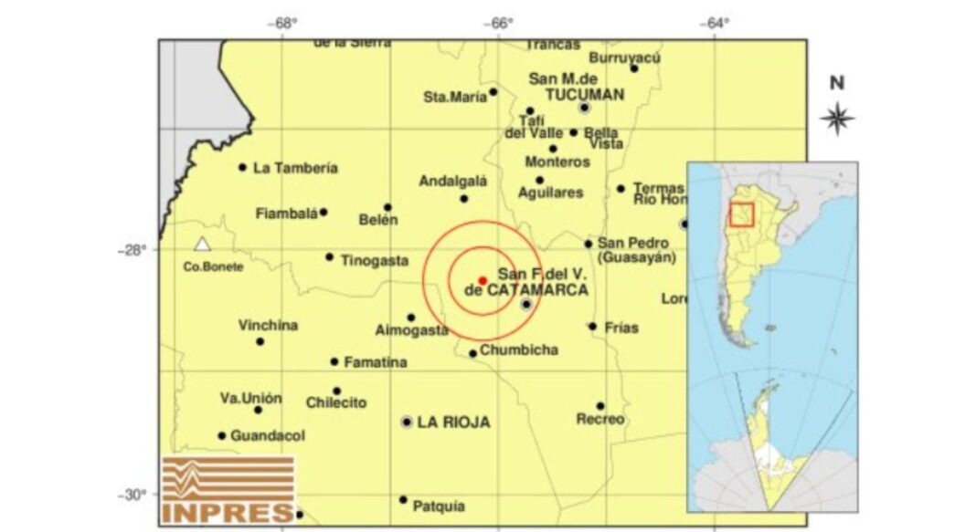 Mapa sísmico con epicentro en Catamarca