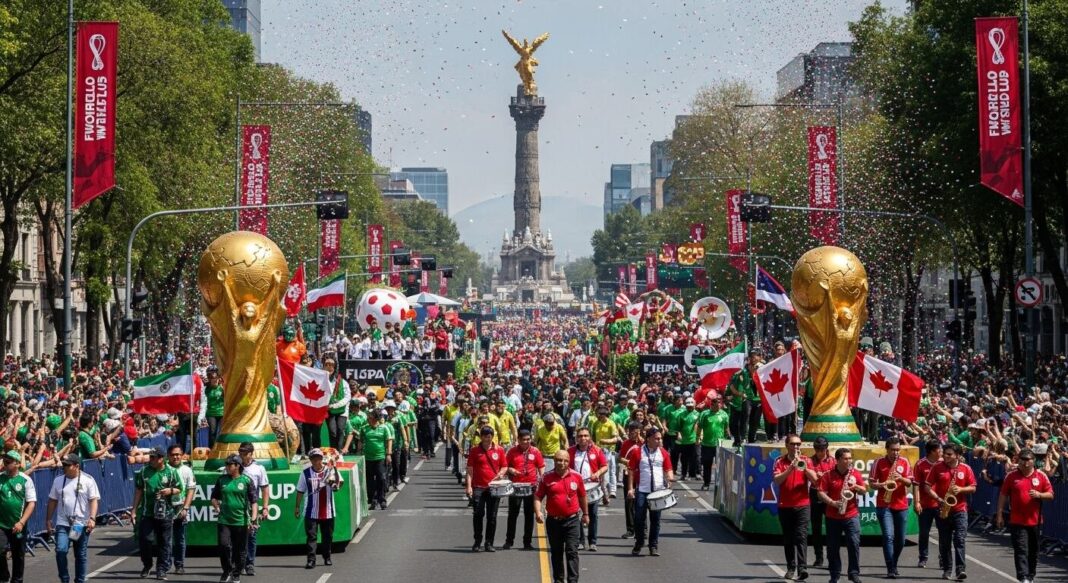 Desfile mundialista sobre Paseo de la Reforma en la Ciudad de México