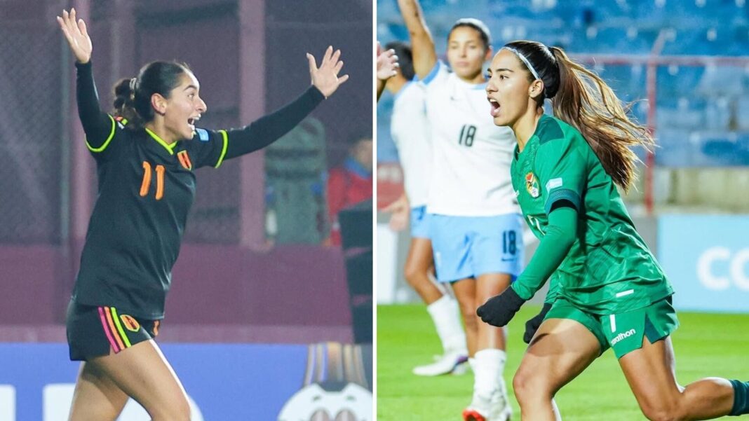 Jugadoras de Perú y Bolivia en el estadio Miguel Grau durante el partido por la Liga de Naciones Femenina 2026