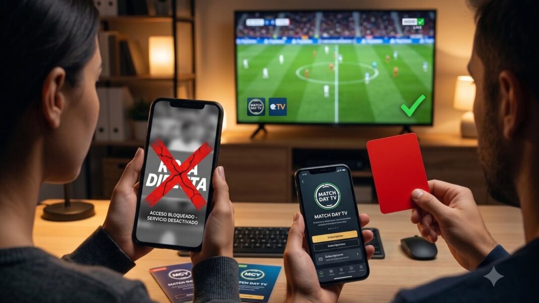 Partido de fútbol transmitido en una pantalla de televisión