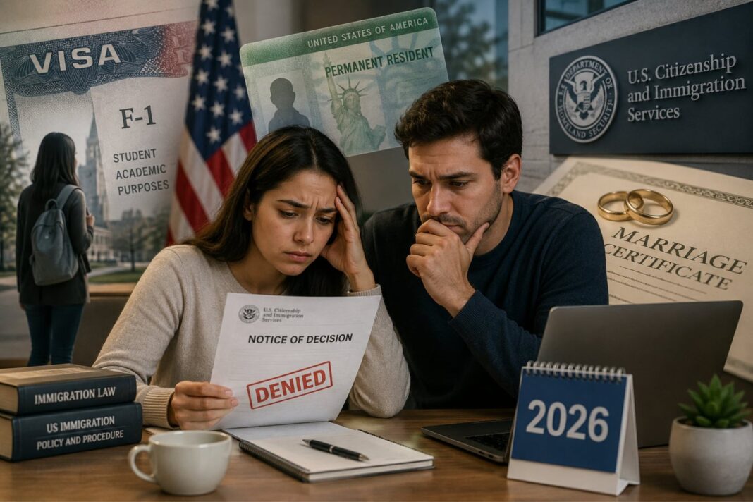 Estudiante con visa F-1 revisando documentos migratorios